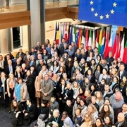 Group photo of all participants, inside the European Parliament