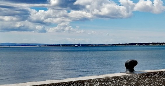 Photo of a blue sky and river